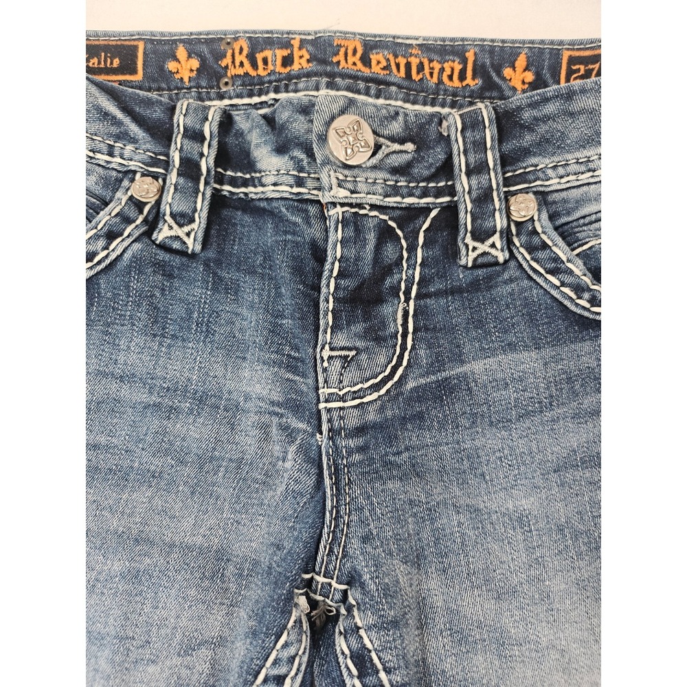 Rock Revival Calie Skinny Jeans Womens 27 Medium Wash Embroidered Studded Flawed - Picture 7 of 17